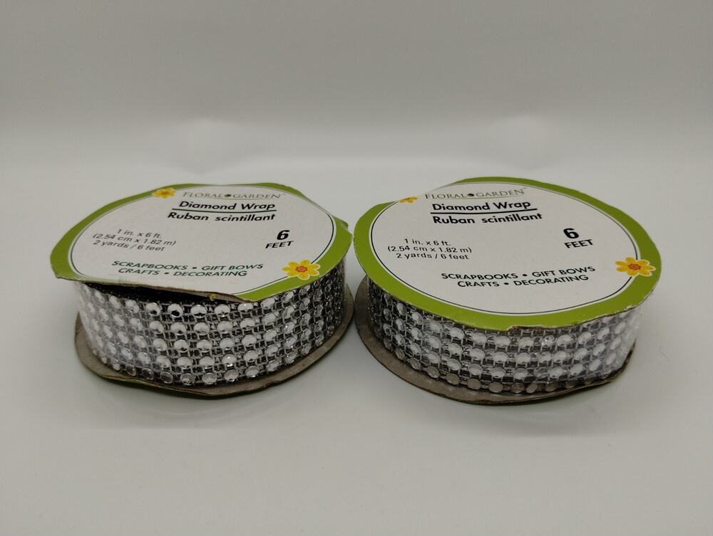 Diamond Wrap Ribbon Lot Of 2 Silver 6 Ft. Crafts Decorating Floral Garden